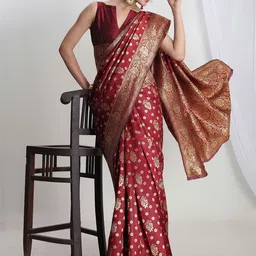 THREAD BOX Woven Design Zari Silk Blend Banarasi Saree image 2