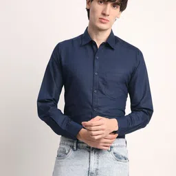 Voroxy Men Smart Spread Collar Solid Cotton Casual Shirt-image-34