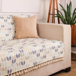 STITCHNEST 2 Seater Blue & White Velvet Sofa Cover-picture-20