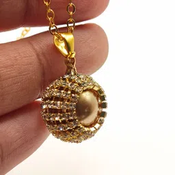 SAPRAA TRENDS Gold-Plated AD Studded & Pearls Beaded Spherical Pendant & Chain image 2