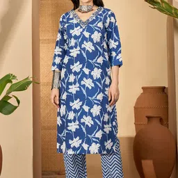 RangDeep Women Floral Printed Cotton Kurta with Trousers & Dupatta-image-10