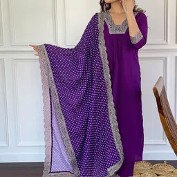 CaniBani Women Ethnic Motifs Regular Thread Work Kurta with Trousers & With Dupatta-picture-11