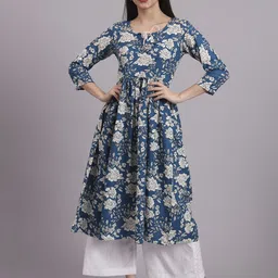DHAKRE FASHION Floral Printed Tie Up Neck Pure Cotton Pleated Anarkali Kurta-image-82