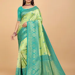 Indian Fashionista Ethnic Motifs Woven Design Zari Organza Banarasi Saree-image-15