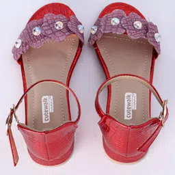 Cute Walk by Babyhug Sandals With Studded Pearls - Red image 5
