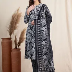 Anouk Women Floral Printed Cotton A-Line Kurta with Trousers & Dupatta-image-15