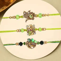 The Purple Tree Set Of 3 Stones Studded & Beaded Kanha Ji Thread Rakhis With Roli Chawal image 1