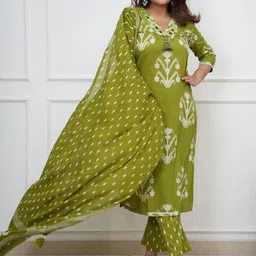 Vastranchal Women Ethnic Motifs Printed Regular Mirror Work Kurta with Trousers & With Dupatta-picture-14