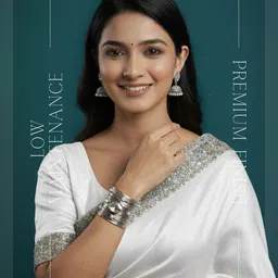 ORANGENYSHA Silver-Plated Crystals Studded And Pearls Beaded Cuff Bracelet image 5