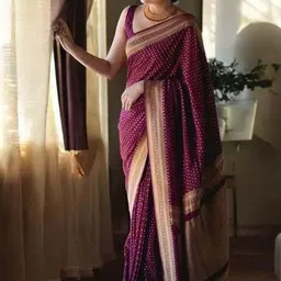 YAMUNE Woven Design Zari Art Silk Handloom Bandhani Saree image 2