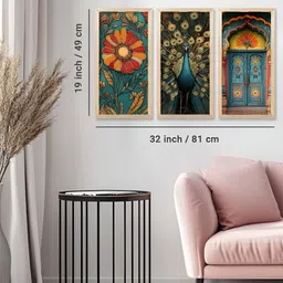 Kotart Brown & Blue 3 Pieces Wooden Wall Paintings image 4