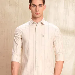 U.S. Polo Assn. Men Tailored Fit Pinstripes Striped Spread Collar Casual Shirt-picture-33