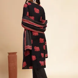 SZN Women Ethnic Motifs Printed Empire Pure Cotton Kurta with Trousers & With Dupatta image 2