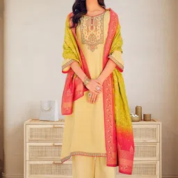 Stylee LIFESTYLE Floral Embroidered Thread Work Pure Silk Unstitched Dress Material-picture-35