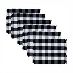 PRAKARTIK 6-Pcs White & Black Cotton Table Placemats image 4
