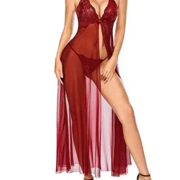 Beera Women Self Design Net Baby Doll image 2