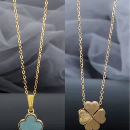 Birado Jewellery Set Of 2 Stainless Steel Gold-Plated Heart Shaped Pendants With Chains-picture-11