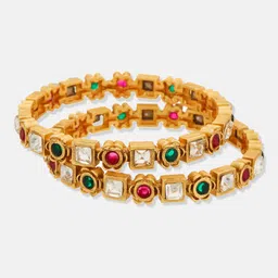 ATIBELLE Set Of 2 Gold-Plated Kundan-Studded Bangles image 5
