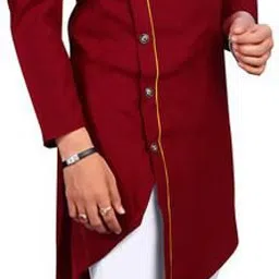 tradenest Men Solid Cotton Blend Asymmetric Kurta image 2