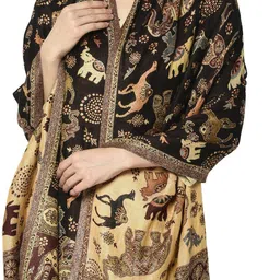 weavers villa Woven, Animal Print Viscose Women Black Scarf, Stole, Fancy Scarf-picture-35