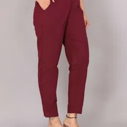 avigat Women Regular Fit Maroon Pure Cotton Trousers image 3