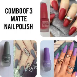 cemera Ice Matte Toxic Free Nail Polish Combo of 3 Red, Grey, Violet-picture-21