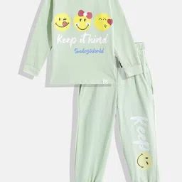 Happy Faces Girls Pure Cotton Typography & Graphic Printed T-shirt with Joggers-picture-41