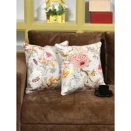 The Home Story Cotton Cushion Covers Multicolor Flowers On Beige (Pack of 2) image 2