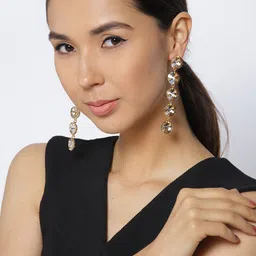 Jewels Galaxy Gold-Plated Stone-Studded Circular Drop Earrings-image-27