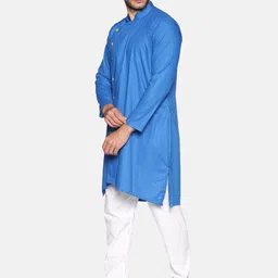 Sethukrishna Men Blue Solid A-Line Kurta image 3