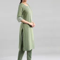 AURELIA Women Green & White Yoke Design Kurta image 3