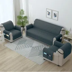 Story@Home Microfiber Solid 3+1+1 Seater Sofa Cover - Grey (Pack of 3)-picture-39