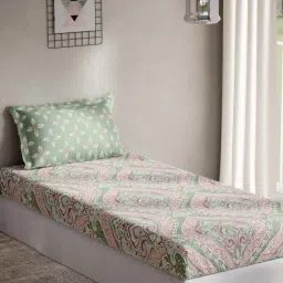 DDecor Royal Ethnic Green Cotton 144 TC Single Bedsheet With 1 Pillow Cover image 2