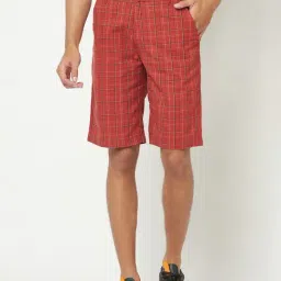 Crimsoune Club Red Regular Fit Check Cotton Shorts-image-3