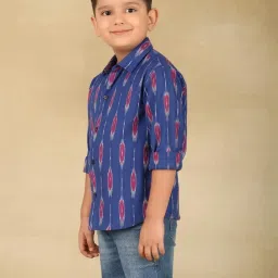 Fabindia Kids Blue Cotton Woven Shirt image 3