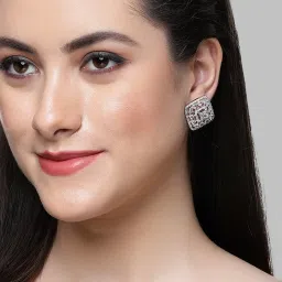 Karatcart Silver Tone Square Cubic Zirconia Stud Earrings for Women image 2