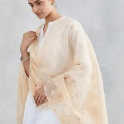 Fabindia Peach Embroidered Dupatta image 3