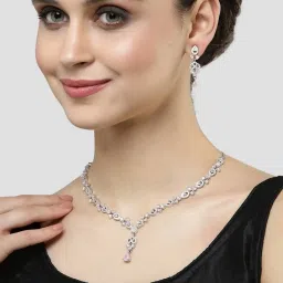 Karatcart Silver-Plated Pink Cubic Zirconia Studded Necklace Set image 2