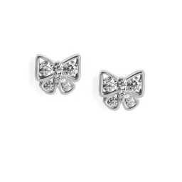 Luxevogue 92.5 Silver Rhodium Plated Bow Shaped Cubic Zirconia Studs Earrings-picture-33