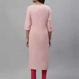 Aurelia Pink Cotton Embroidered Straight Kurta image 2
