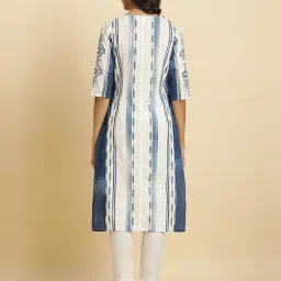 W White & Blue Cotton Printed Straight Kurta image 2