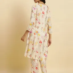 W Cream Printed A Line Kurta image 2