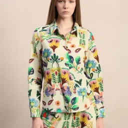 Vero Moda Beige Cotton Regular Fit Floral Print Shirt-picture-30