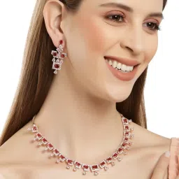 Karatcart Rose Gold Plated Red Cubic Zirconia Studded Necklace Set For Women image 2