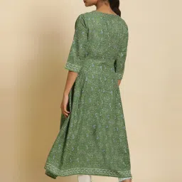 W Green Printed Fit & Flare Kurta image 2