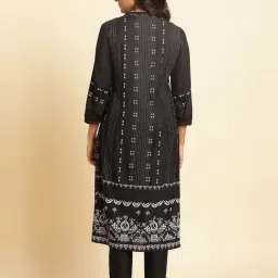 W Black Printed Straight Kurta image 2