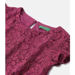 United Colors of Benetton Girls Dark Pink Self Design Top image 3