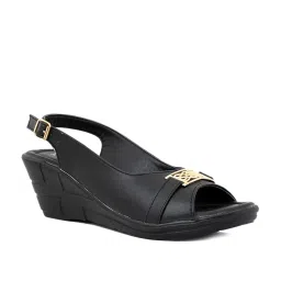 Khadim Women's Black Sling Back Wedges image 2