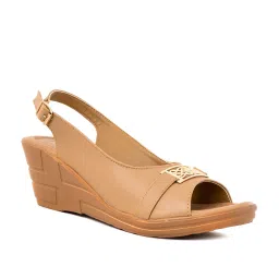 Khadim Women's Tan Sling Back Wedges image 2