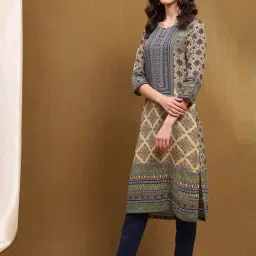 Biba Brown Printed Straight Kurta image 3